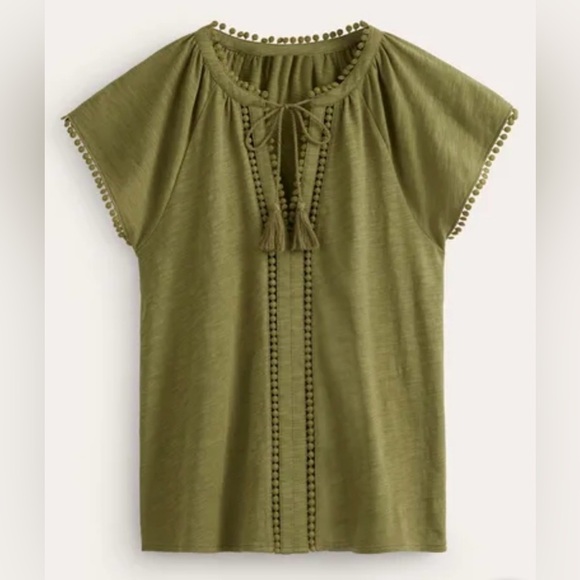 Boden Millie Split Neck Cotton Top Mayfly Army Green Sz 14 - Picture 5 of 12